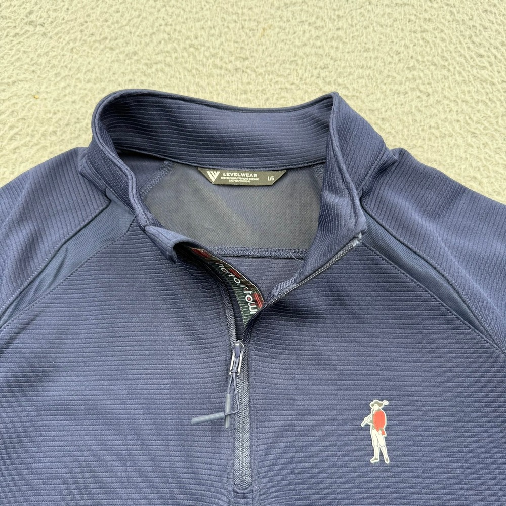 Levelwear 1/4 Zip Pullover Men Large Navy Blue Ribbed Colonial Logo Shirt
